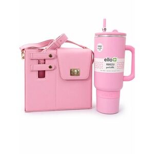 Ello 40oz Pink Tumbler and Matching Vegan Leather Crossbody Water Bottle Bag Set